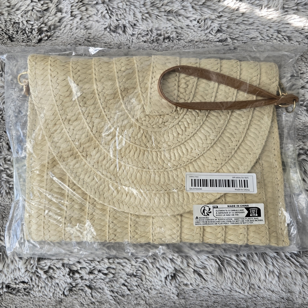 Woven Straw Clutch with Wrist And Cross Body Strap